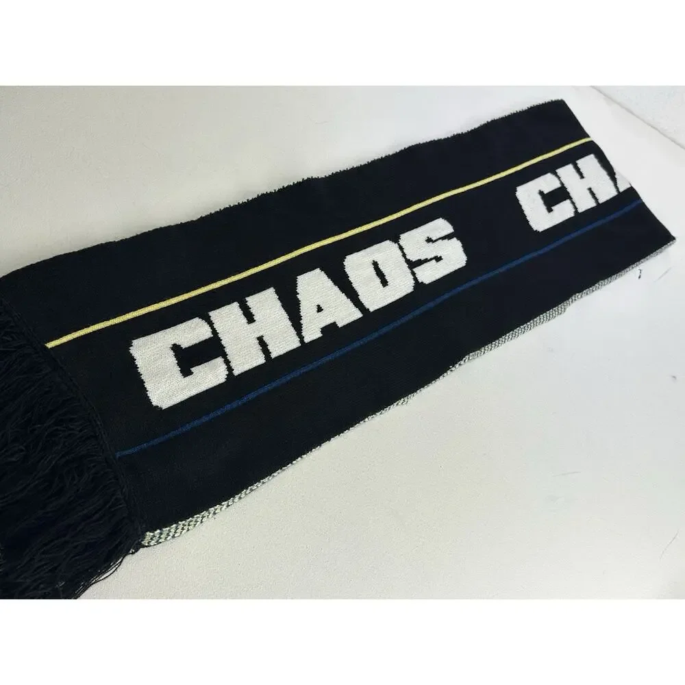 CHAOS Knit Fringe Scarf Black Blue Yellow Graphic Winter Fan Gear